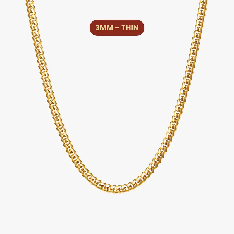 JAXXON Cuban Link Chain 3mm - Gold - Waterproof - Box Clasp