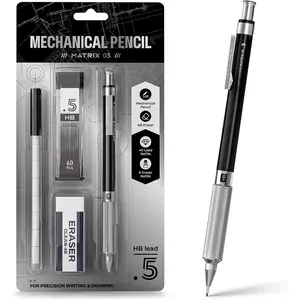 0.5mm Mechanical Pencil, Metal Art & Drafting Pencil with Eraser and 60 HB Lead Refills, Professional Drawing Pencil for Artists, Students, School, Office, Writing, Sketching, Drafting(Black)