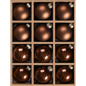 2.36” Brown Glass Christmas Ball Ornaments, Set of 12 Hanging Bulb Balls for Christmas Tree, Ideal for Holiday Halloween Xmas Tree Decorations