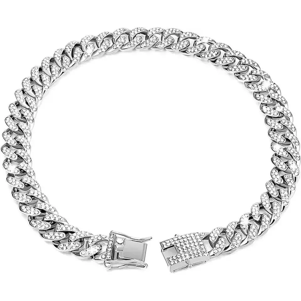 Luxury Gold Dog Chain Collar Cuban Chain Link Choke Collar for Small Medium Large Dogs, Pet Necklace Jewelry Crystal Accessories