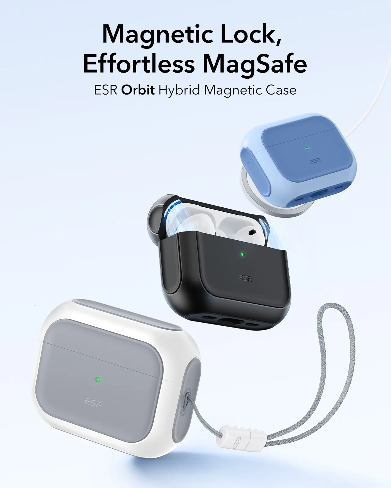 ESR for AirPods Pro 3 Case, for AirPods 5/4 Case, Magnetic Locking Lid, Compatible with MagSafe, Full Drop Protection Cover with Lanyard