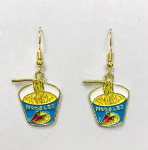 Green enamel instant noodles earrings