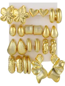 12Pairs Chunky Gold Earrings Jewelry for Women Hypoallergenic Huggie Hoops Thick Open Twisted Huggie Hoop Earrings Set Trendy Flower Leaf Statement Gold Dangle Earrings