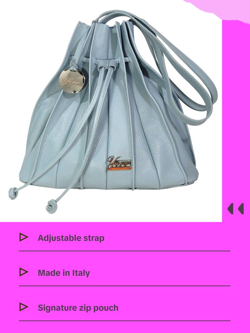 YBY Bella Bag - Signature Pink Pebble Leather Bag with Adjustable Strap & Zippered Pouch - Elegant & Versatile Boston Bag Made in Italy