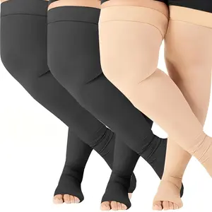 3 Pairs Women'S Compression Knee-High Socks - Open-Top Design, Breathable & Moisture-Wicking, Non-Slip All-Season Athletic Socks with Arch Support, Plus Size 2XL-7XL, Multi-Functional for Sports, Gym, Hiking, Workouts - Machine Washable Leg Accessor