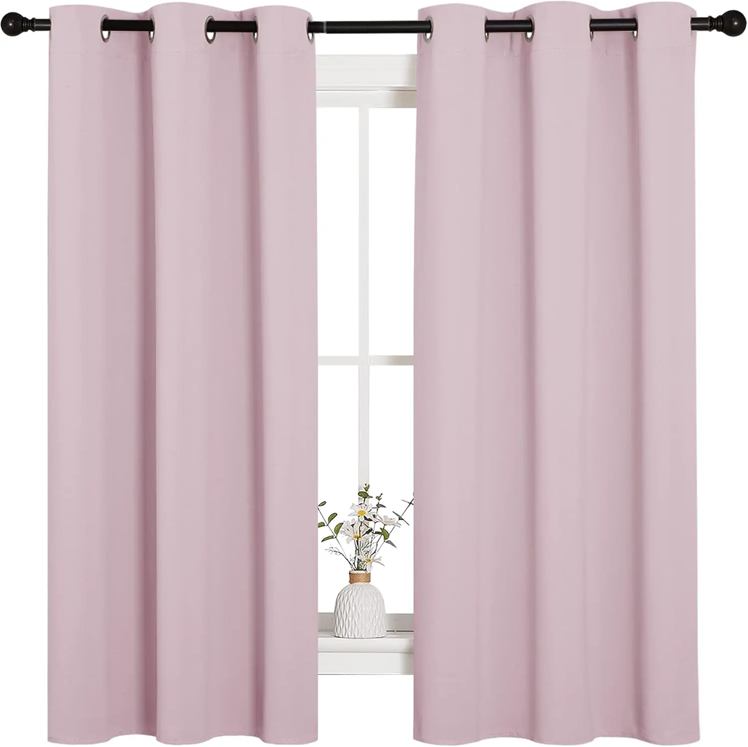 Nursery Essential Thermal Insulated Solid Grommet Top Blackout Curtains/Drapes (1 Pair, 42 x 63 inches in Baby Pink)