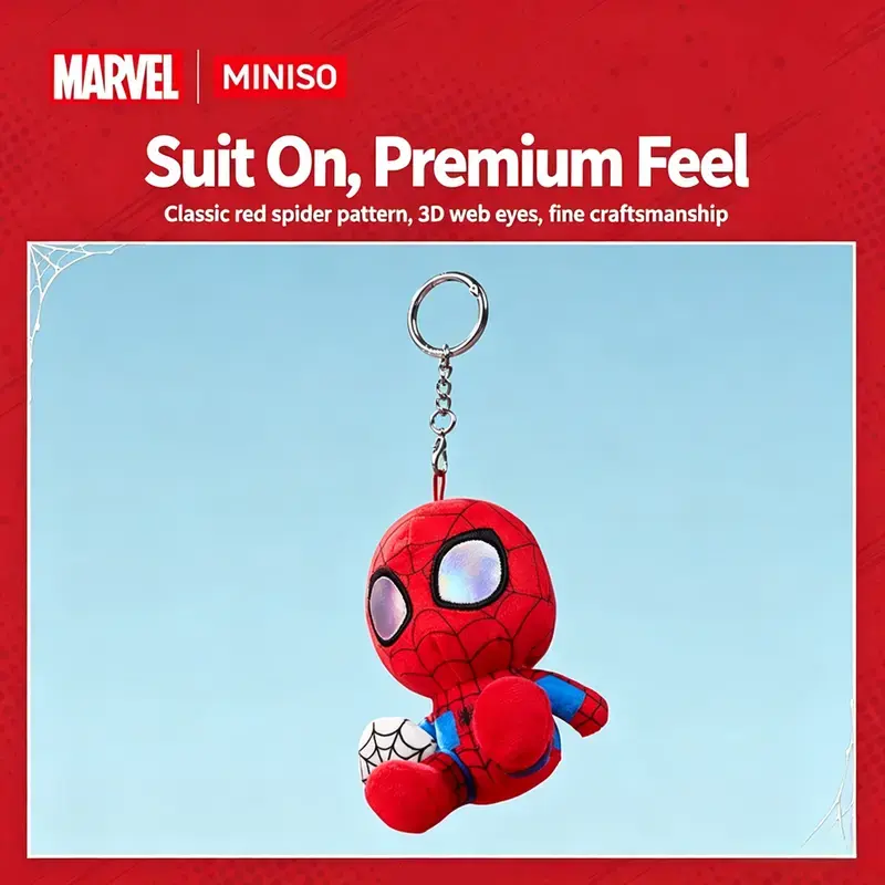 MINISO Marvel Spider-Man Series Plush Charm. Two Optional Styles: Side-Hang Design And Cool Web-Slinging Spider-Man Shape, Soft Fluffy Plush Fabric, Compact Portable Size For Backpacks, Handbags And Key Chains tiktokshopbacktoschool