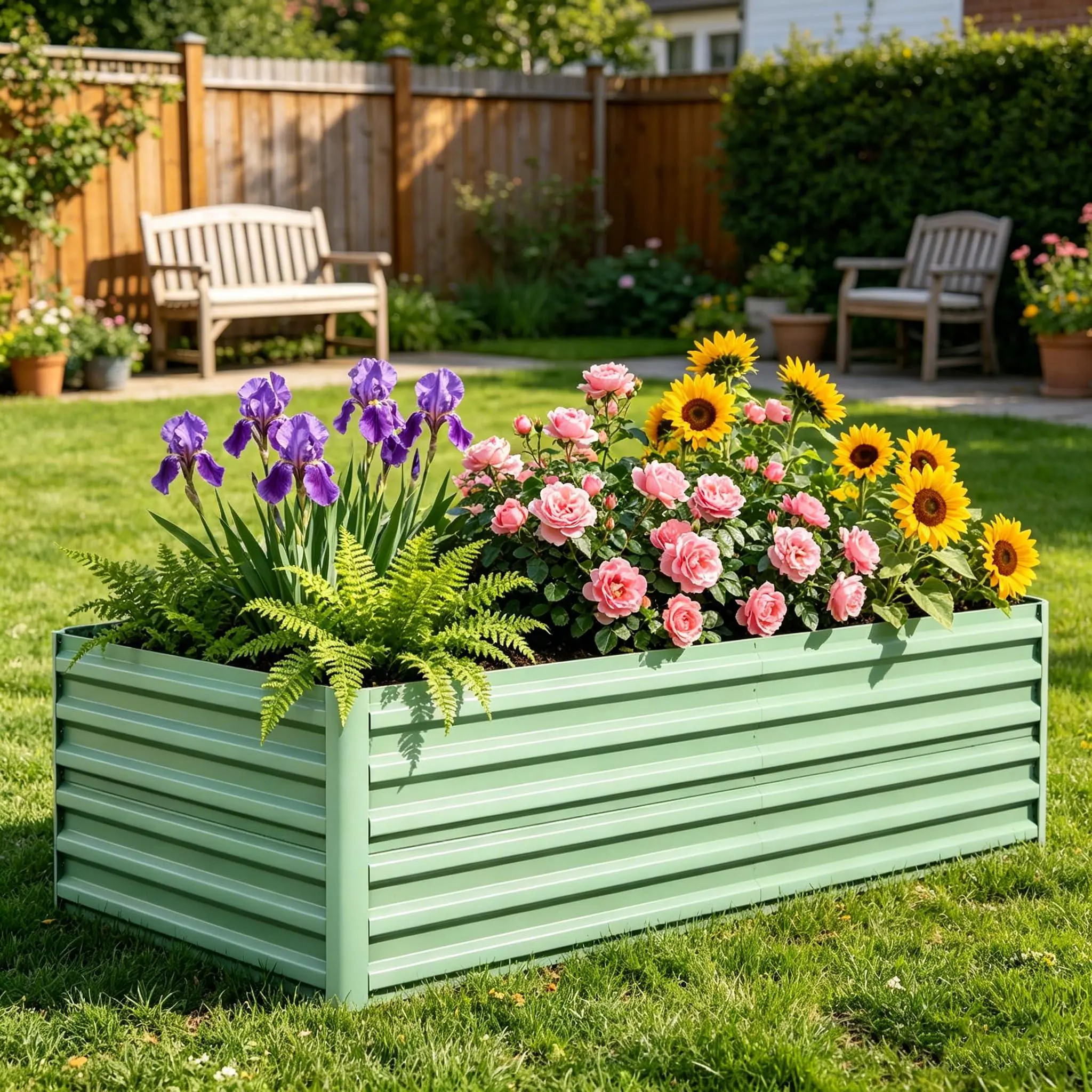 8x4x2ft Galvanized Steel Square Raised Garden Bed, Metal Outdoor Planter Box for Vegetables Flowers Herbs, Sturdy Durable Gardening Planting Container