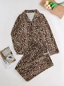 【clearance sale】Leopard Print Pajamas - Long Sleeve Sleepwear for Women Comfortable Nightwear Set with Stylish Leopard Print and Extra Coverage