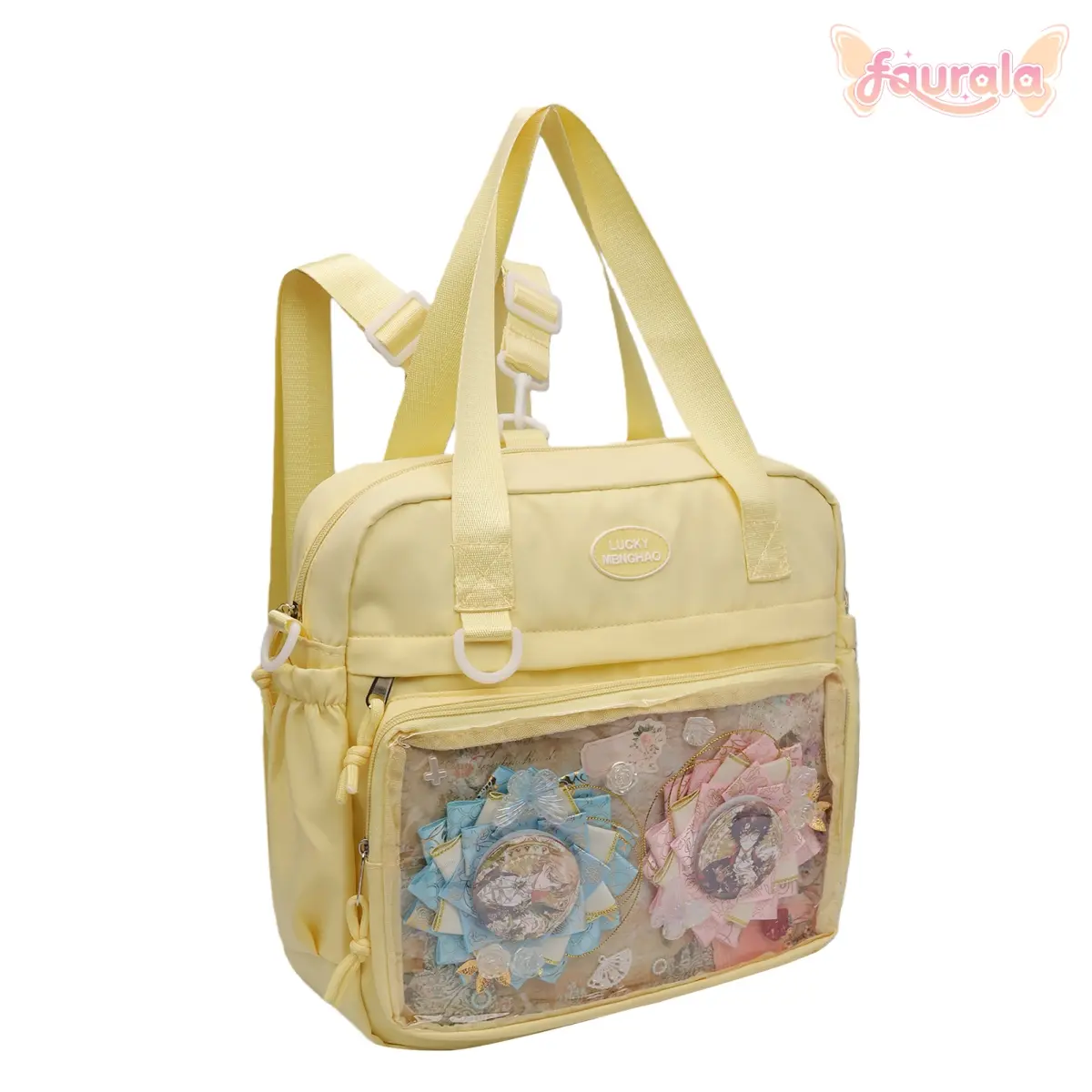 FAURALA Pastel Purple Kawaii Ita Backpack - crossbody  Tote Bag for Anime Pins & Plush Charms | Adjustable Shoulder Straps, Clear Mesh Window  | Lightweight Nylon, Stylish Handbag for Alt Girls & Ita Bag Collectors (Pins & Plush NOT Included)
