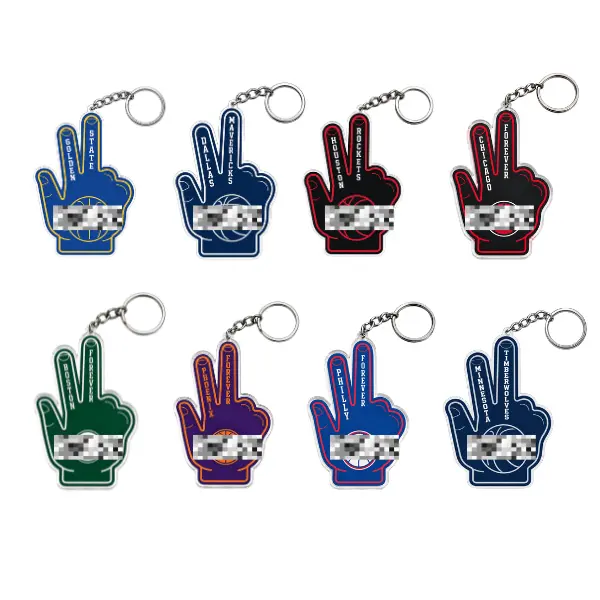PB - Custom Foam Finger Acrylic Keychain 2 Side, Sports Fan Acrylic Keychain, Double Sided Acrylic Charm,  Keyring Gift