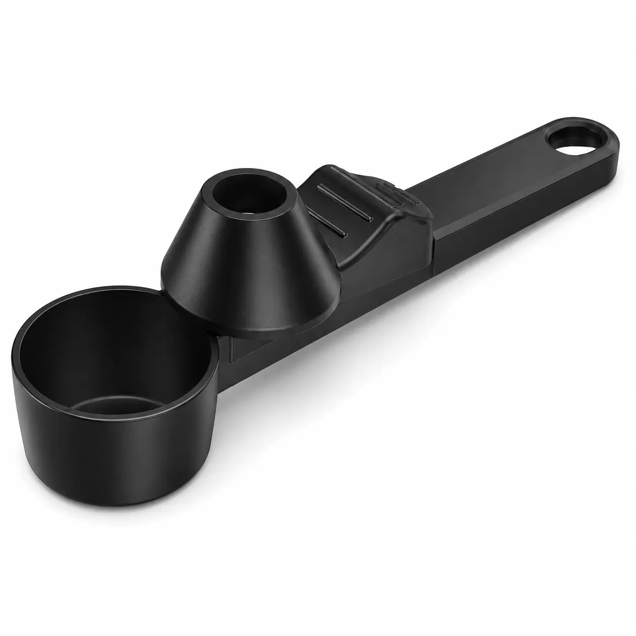 2 PCS 4-in-1 Powder Scoop with Built-In Leveler and Funnel, Measuring Scoop for Coffee Grounds, Protein Powder, Drink Mix and Fine Seasonings, Hanging Hole, Black
