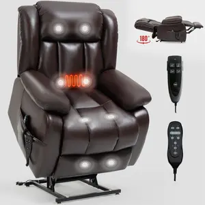 Dual Motor Large Recliner with Massage and Heat, Power Lift Chairs for Elderly, Breathable Leather Recliner Chairs for Adults with 2 Remote Controls