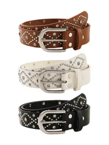 2026 studded leather belt, Rhinestone decorated belt, retro waist belt for women with pin buckle and rhinestones, Statement Belts, Trendy Belt, suitable for daily wear, office, outdoor. Ideal fashion accessory and holiday gift