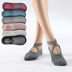 1 Pair Yoga Socks Non Slip Cross Strap Towel Sole Indoor Workout Socks Athletic Grip Sock