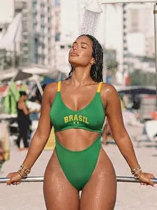 Swim Plus Size Brazilian Print One-Piece Swimsuit