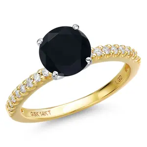 14K Two Tone Gold Black Onyx and Lab Grown Diamond Engagement Ring For Women | 1.81 Cttw | Round 8MM | Gemstone December Birthstone