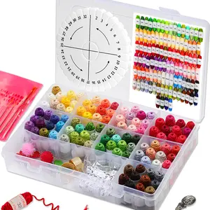 Bracelet String Kit - Cross Stitch Hand Embroidery Floss Set with Organizer Box for Beginners. Friendship Bracelet Kit for Adults. Bracelet String Box Supplies Coded Thread Patterns Needles…