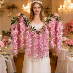 1 Piece Artificial Wisteria Vine Wreath, Realistic Spring Red Fake Flower Garland, Hanging Floral Decoration for Indoor Party, Home Wall, Arch, Wedding, Birthday, New Year & Valentine's Day Decor