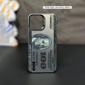 100 dollar bill pattern mobile phone case, suitable for Apple iPhone 16 15 14 13 12 11Pro Max mobile phone protective case, creative boy black mobile phone case birthday Christmas gift to father Smartphone Cellphone Screen Protector Casing