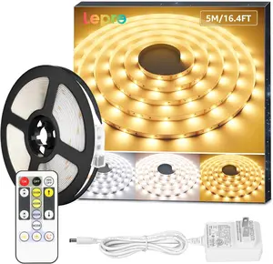Lepro LED Tunable White Strip Light, Warm to Cool White, 16.4ft Dimmable Bright LED Tape Lights, 300 LEDs 2835, Strong 3M Adhesive, Not Cuttable, Suitable for Christmas Decorations, Home, Bedroom, Bathroom