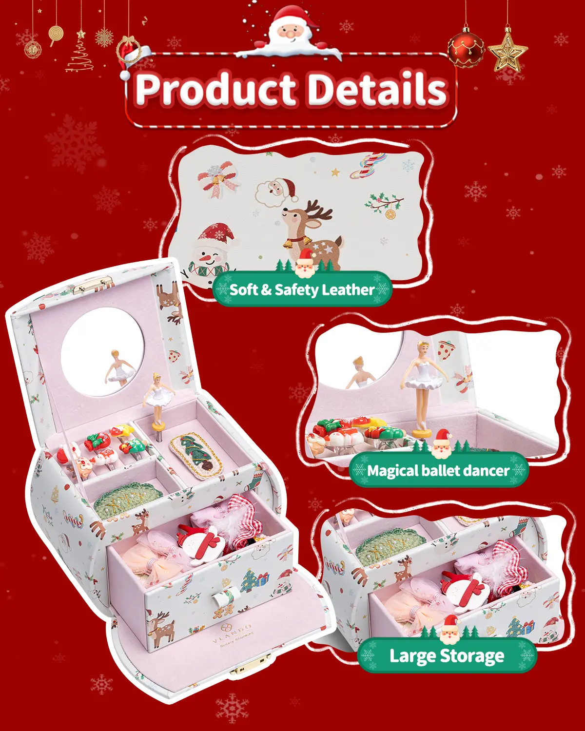 VLANDO Kids Musical Jewelry Box for Girls with Drawer, Music Box  display picture 1