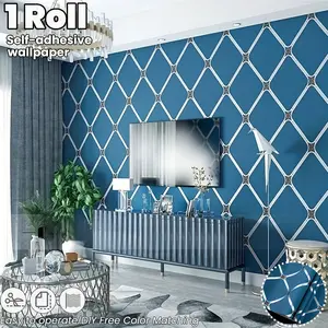 Blue Plaid Self-Adhesive Wallpaper Roll, Peel and Stick Wallpaper Designs, Modern Striped Wallpaper for Indoor Walls, Furniture Renovation, Home Decor Wallcovering