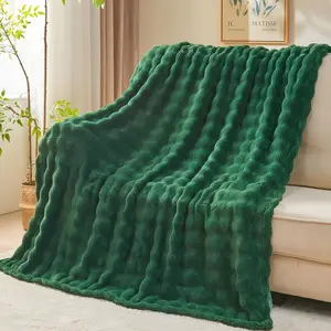 Throw Blanket for Couch Dark Green Super Soft Flannel Fleece 3D Bubble Lightweight Bed Blanket All Season Use (Dark Green, Throw(50"x60"))