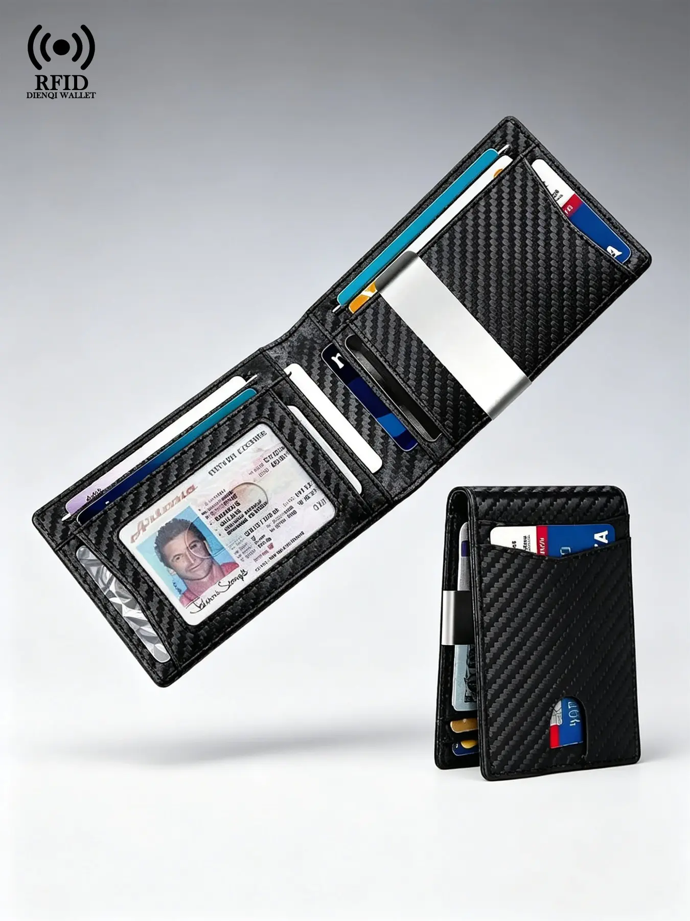 RFID Blocking Carbon Fiber Bifold Wallet, Slim Front Pocket with Money Clip, Anti-Scan ID Window, Minimalist Credit Card Holder for Men, Rfid Protected Wallet, Rfid Wallets, Minimalistic Rfid Wallet