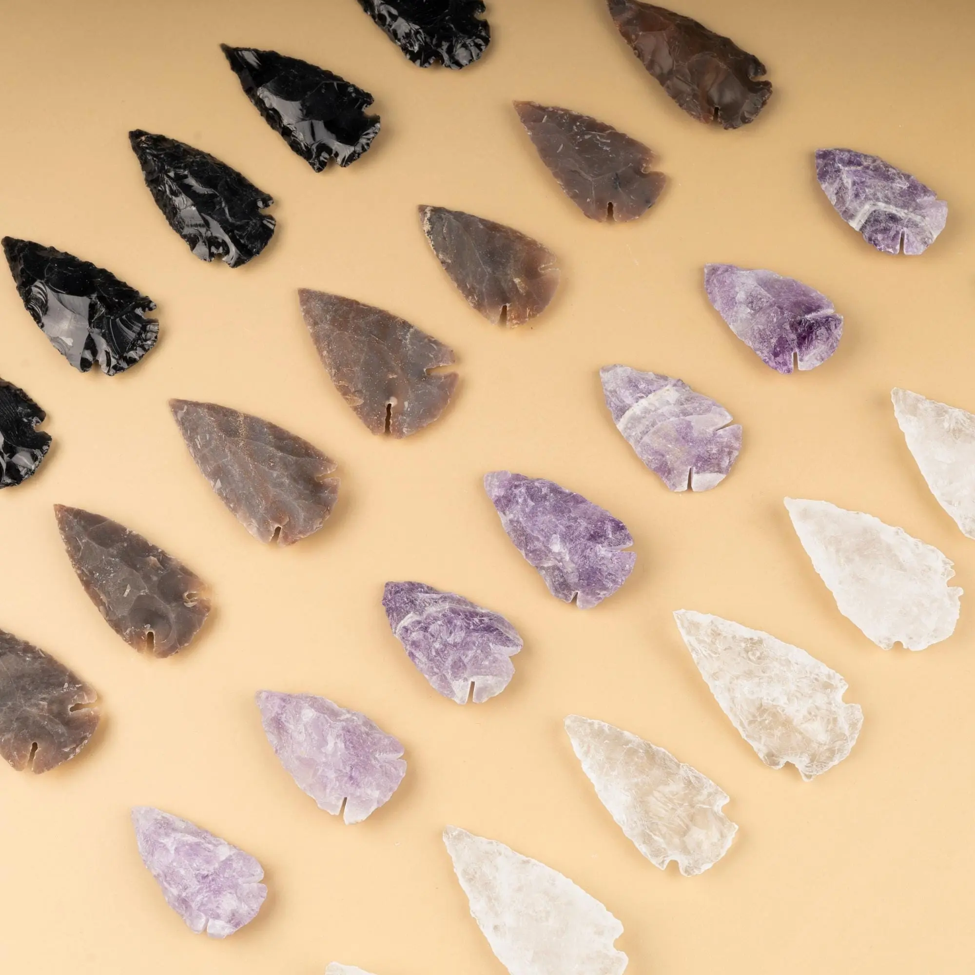 Hand Carved Crystal Arrowhead, 2" Black Obsidian, Clear Quartz, Fancy Jasper, & 1.5" Amethyst Arrowhead for Protection, Strength, Grounding