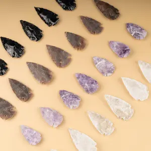 Hand Carved Crystal Arrowhead, 2" Black Obsidian, Clear Quartz, Fancy Jasper, & 1.5" Amethyst Arrowhead for Protection, Strength, Grounding