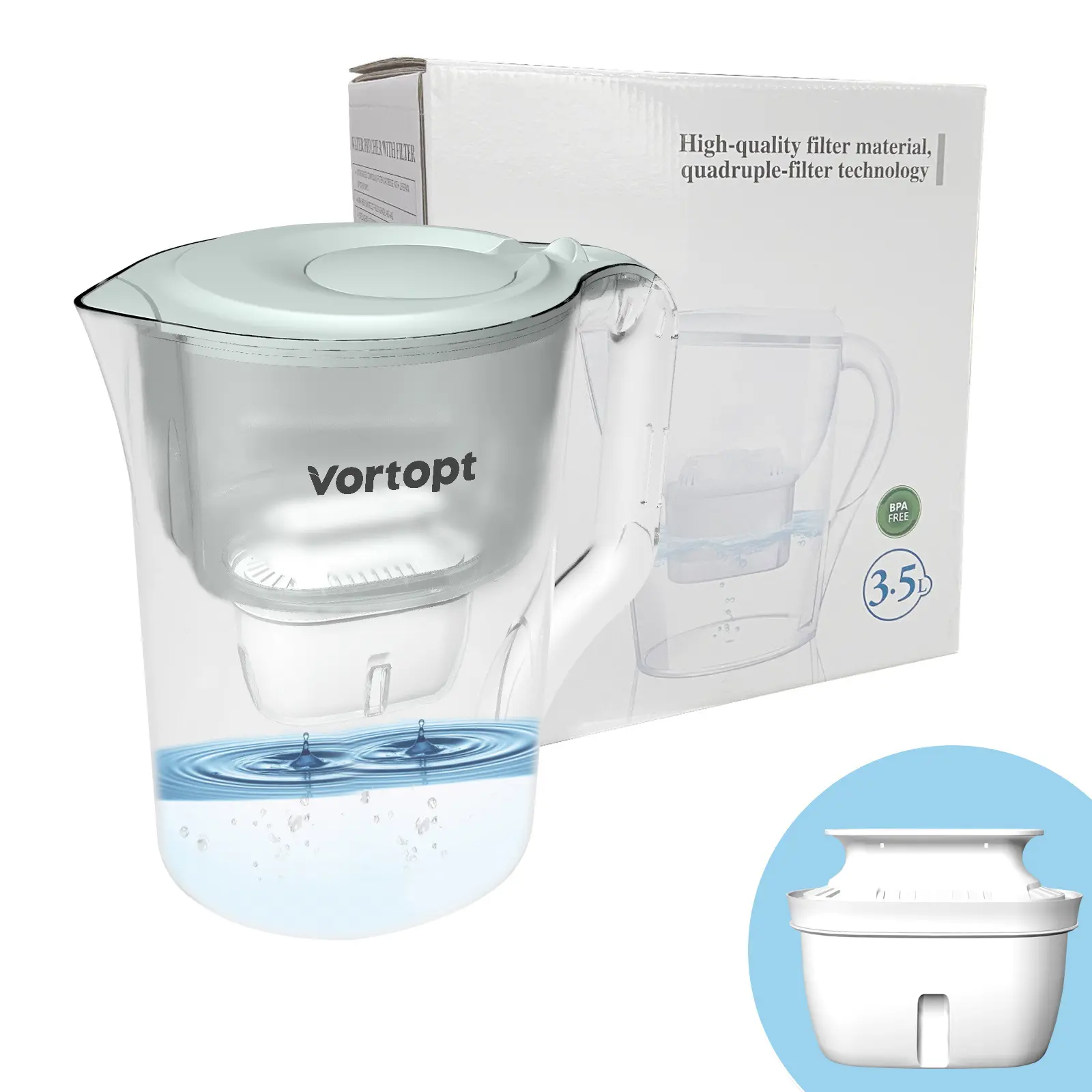 Vortopt Water Filter Pitcher, Everyday Elite Filter Core, Removes 99% Lead, Includes 1 Filter Cartridge, 10 Cup Capacity