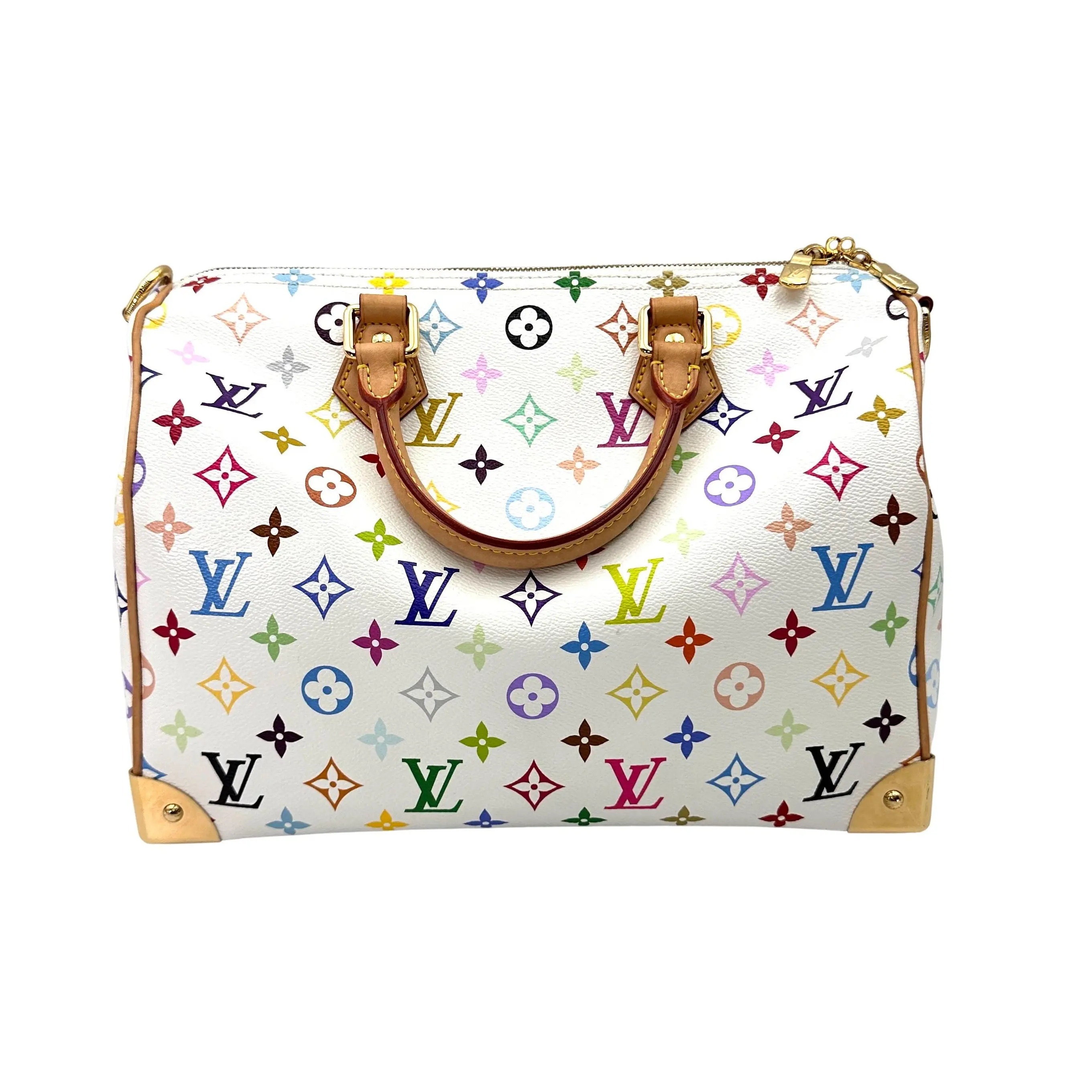 Pre-owned Louis Vuitton Coated Canvas Shoulder bags x Takashi Murakami White Monogram Multicolor Speedy30 LV3452