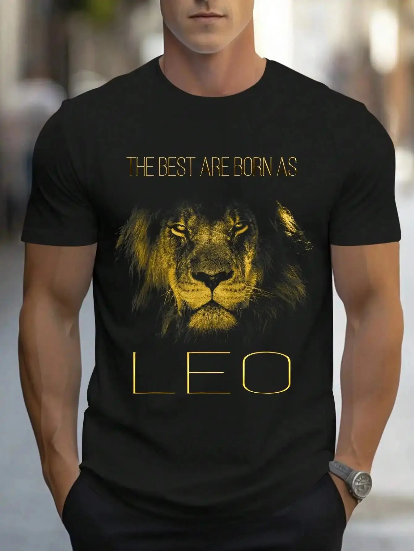 Men's 100% Cotton Classic Short-Sleeve Round Neck Streetwear T-Shirt - Unisex LEO Lion Graphic Top, Proud Lion-Themed Casual Tee for Men, Shortsleeve