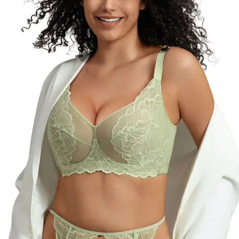 WMBras Enchante Floral Lace Push Up Underwire Unlined Unpadded Soft Support Full Coverage Bra Women's Wear Comfortable Breathable Mesh Cup
