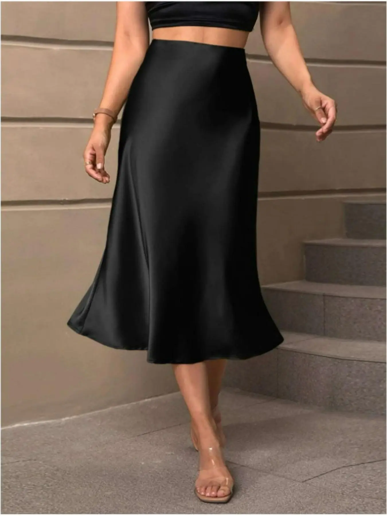 Women's Satin Midi Skirt, Invisible Zip Design, Elegant Chic Luxury Series, Party Wear, High Waist Fitted, All Seasons, Elegant Fashion Skirt, High Waist Skirts