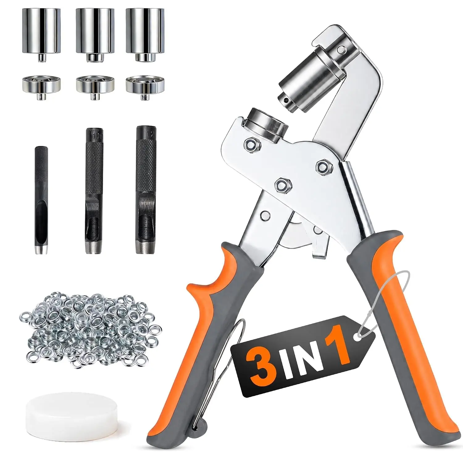 Grommet Tool Kit, 1/2 Inch 3/8 Inch 1/4 Inch Grommet Set with 600 Metal Grommets, Eyelet Tool Press for Tarp, Fabric, Banner, Canvas, Leather, Tents, Vinyl