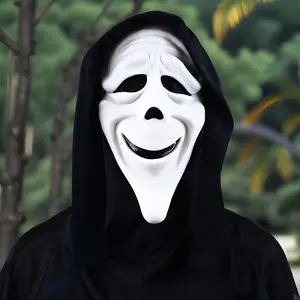 Funny Ghost Face Full Head Mask – Scary Spooky Halloween Cosplay Costume Hooded Latex Prop Accessories for Pranks Party Adults Men Women