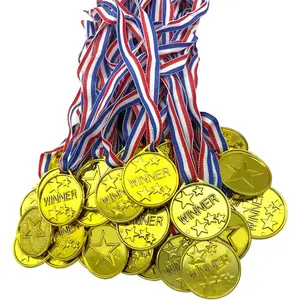 50 Pcs Gold Plastic Winner Medals Award Medals for Kids School Sports, Soccer Competitions, Games, Talent Show, Gymnastic, Party Favors, Dress Up or Celebration Souvenir
