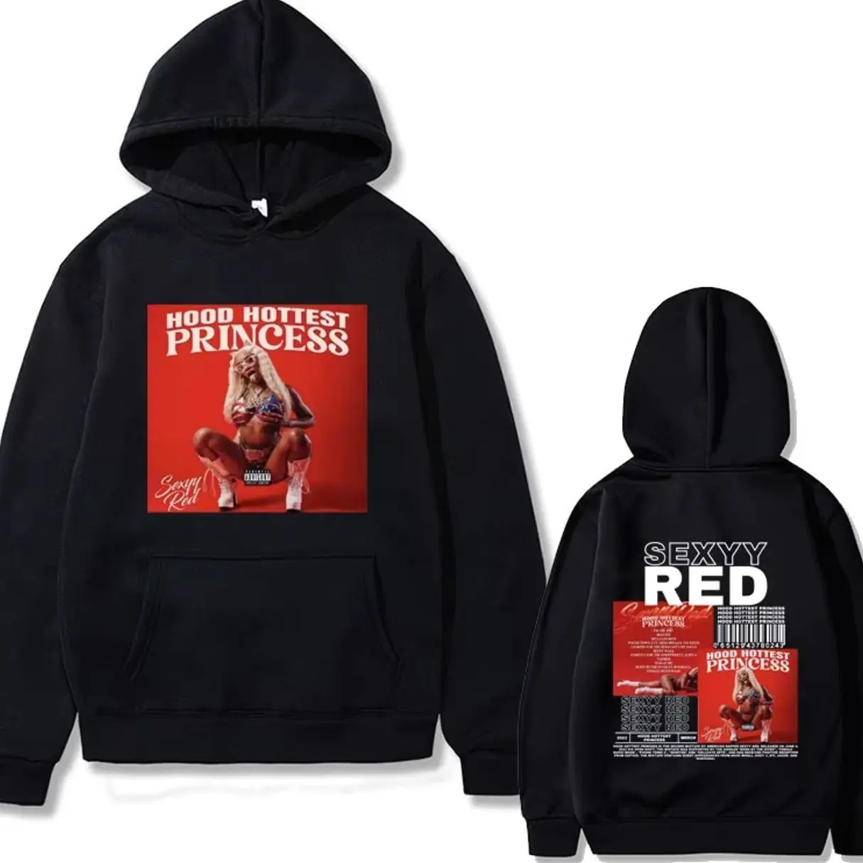Rapper Sexyy Red Hood Hottest Princess Double Sided Print Hoodie Men Women Fashion Hip Hop  Pullover Unisex Streetwear 2