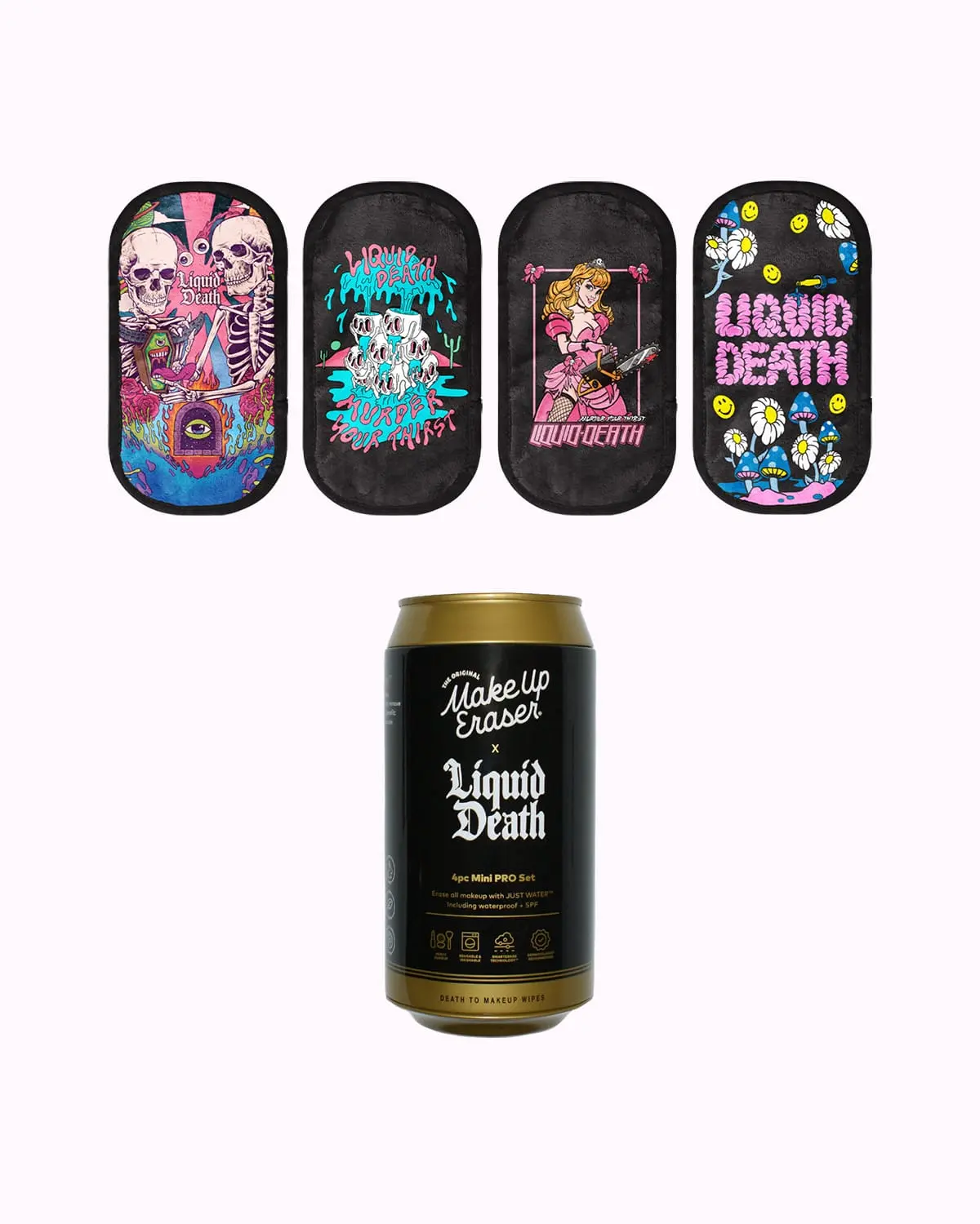 Liquid Death 4pc Set - Erase Makeup with JUST WATER, Reusable & Machine Washable Makeup Remover