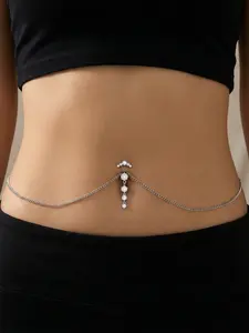 1pc Funky 316L Stainless Steel Cubic Zirconia Belly Button Ring Multi-Styles Butterfly Heart Water Drop Dangle Navel Ring with Waist Chains for Women Belly Button Piercing Jewelry Fashion Body Chain Accessories Gift