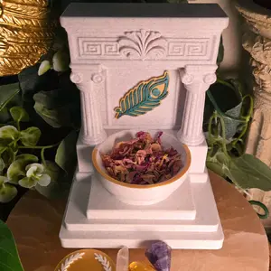 Mini Hera and Juno Alter | 5 Inch Queen of the Gods Shrine | Peacock Feather Greek and Roman Marriage, Sovereignty Decor