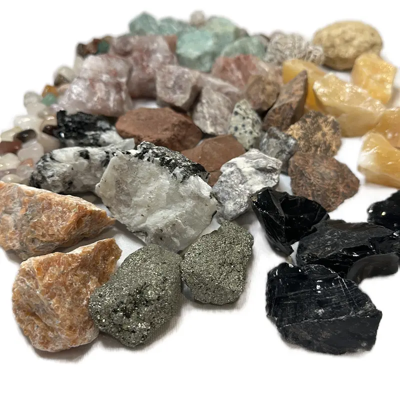 Raw Crystal Mining Bucket with Raw Crystals - 4 lbs Total Weight, rainbow moonstone , black obsidian , amethyst , fluorite , orange calcite so much more home decor natural crystal