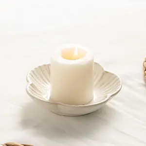 Ceramic Pillar Candle Holder Plates Decorative Candlestick Tea Light & Santo Palo Incense Holders for Dining Party Wedding Birthday Anniversary Decor 1pack White
