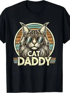 Summer t Shirts Daddy Cool Maine Coon Cat Father's Day Retro Cat Dad T-Shirt