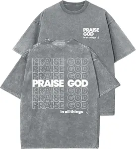 Praise God In All Things Unisex Washed T-Shirt, Christian Tshirts, Vintage 90s Graphic Tee, Gift Top Womenswear Cotton Mineral Color