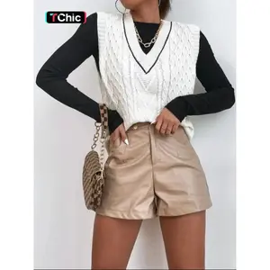 Women's V Neck Sweater Vest without Tee, Casual Sleeveless Cable Knit Top for Spring & Fall, Fashion Women's Knitwear for Daily Wear