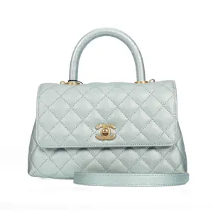 Pre-owned CHANEL Calfskin Shoulder Bags Coco Handle Light Blue Caviar 20503740 hz