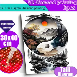 1 DIY hand-painted diamond painting - Tai Chi pattern, Feng Shui diamond painting art set, adult painting by digital kit on canvas, diamond art DIY painting, with round full diamond dots, suitable as a gift, home life decoration, handicraft room decoratio